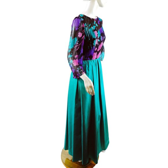 1960s gown Posh by Jay Anderson sheer silk floral chiffon and taffeta Size M - Picture 6 of 9